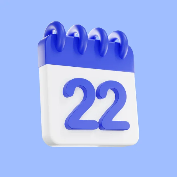 3d rendering calendar icon with a day of 22. Blue and white color. Daily calendar plan icon with a number.  the concept of a reminder of timely.