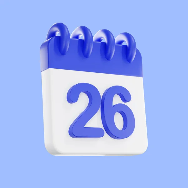 3d rendering calendar icon with a day of 26. Blue and white color. Daily calendar plan icon with a number.  the concept of a reminder of timely.