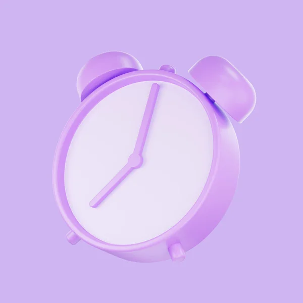 3Dレンダリング紫色のパステルカラー目覚まし時計 3Dサークルクロックアイコン 隔離されたアイコン — ストック写真