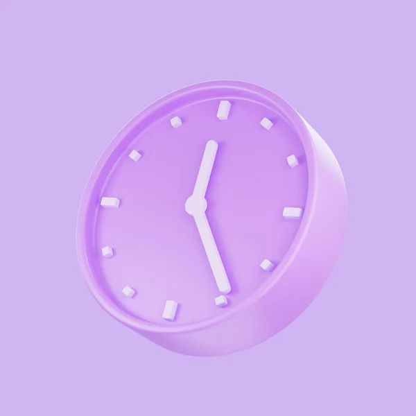 3D渲染紫色彩色报警钟 3D圆形时钟图标 隔离图标 — 图库照片