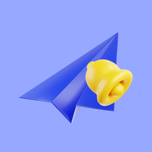 Рендеринг Синий Бумажный Самолет Значок Отправить Электронную Почту Сообщение Концепции — стоковое фото