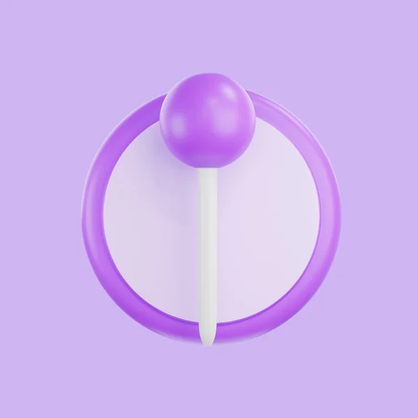 3d purple push pins sign icon isolated,  push pins symbol icons for web, post on board, one point