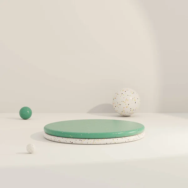 Krem Rengi Yeşil Pastel Arka Plan Terrazzo Podyumunun Görüntü Modelleme — Stok fotoğraf