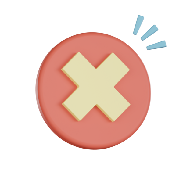 Boş durumlara sahip 3d simgesi yuvarlak tuşa basılı çapraz simge ile mavi aksanlı işaretler basit tasarım hatası veya uyarısını gösterir