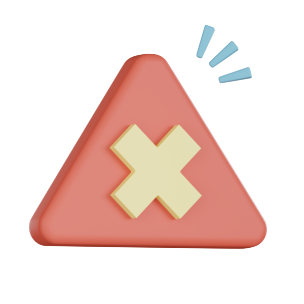 Boş eyaletler 3d simgesi kırmızı üçgen uyarı işareti ve sarı haç sembolü modern tasarımda uyarı veya hata mesajı gösterir