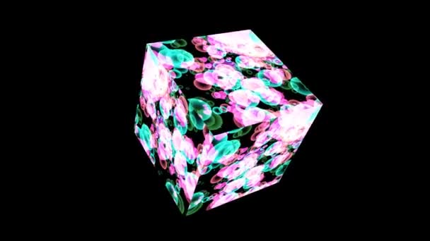 Cube Coeurs Roses Avec Aqua Bulles Bleu Foncé Flottant Sur — Video