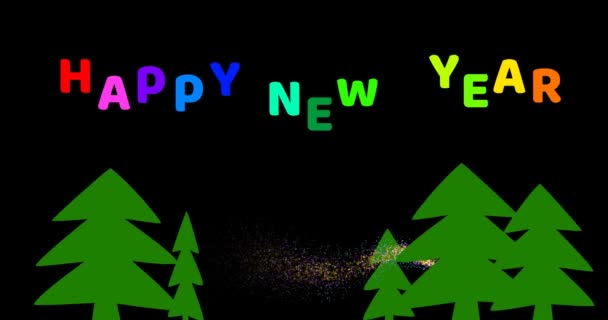 Šťastný Nový Rok Text Vánoční Strom Magické Částice Milión Hvězda — Stock video