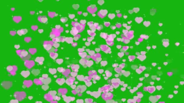 数百万人的心在绿屏背景下深浅色彩的抽象 — 图库视频影像