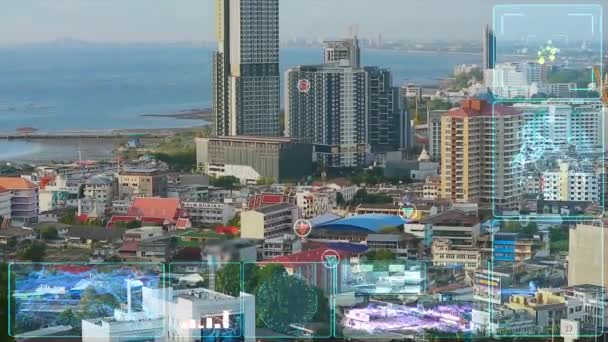 Smart City Monitor Futuristico Mostra Rosso Verde Punto Controllo Salvare — Video Stock