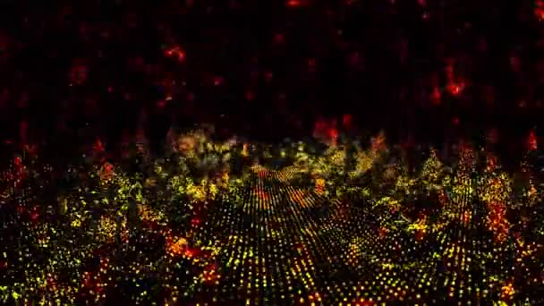 抽象的な赤と黒のオレンジ100万粒子パターン波形振動高速移動 可視化波技術デジタル表面 — ストック動画