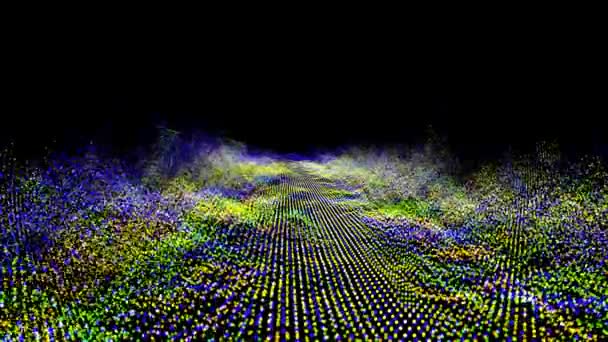 未来的な抽象的な青緑の黄色の波形ボール振動 可視化波技術デジタル表面 — ストック動画
