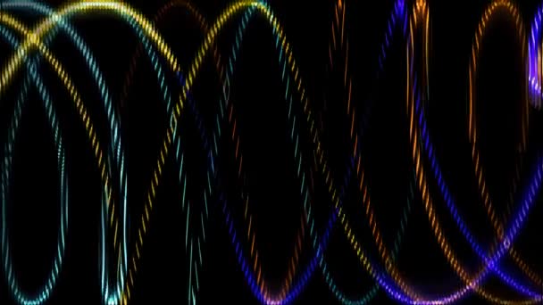 Soyut Parçacıklar Izgarası Siyah Arkaplan Üzerinde Renkli Işıltılı Enerji Işığı — Stok video