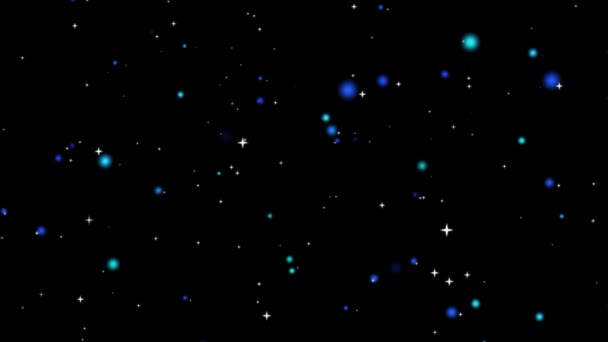 Mavi Açık Mavi Beyaz Parçacıklar Yavaş Uçan Yıldız Kara Ekrandaki — Stok video