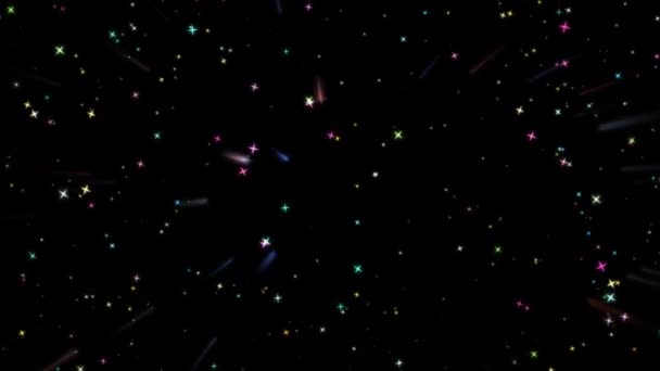 Milion Duha Barevný Prvek Hvězda Praskla Létání Tmavém Pozadí Vesmíru — Stock video