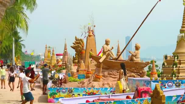 Sandpagode Festival Und April Jedes Jahres Bangsan Chonburi Thailand Zeitraffer — Stockvideo