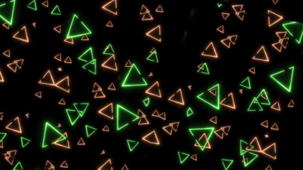 Trojúhelníkové Zelené Oranžové Světlo Abstrakce Plave Víří Kolem Černém Pozadí — Stock video