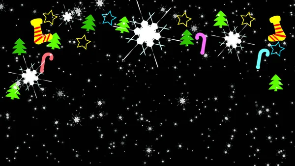 圣诞五彩缤纷的主题有数码世界旋转袜子明星树挂在天花板上跳舞滑稽派对模糊彩虹闪烁的背景 — 图库照片