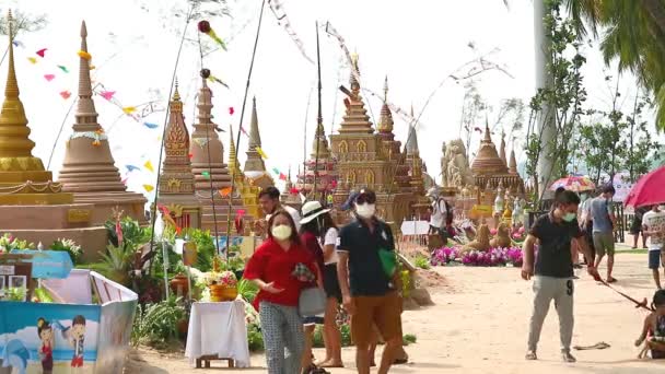 Sand Pagoda Festival April Every Year Bangsan Chonburi Thailand — Stock Video
