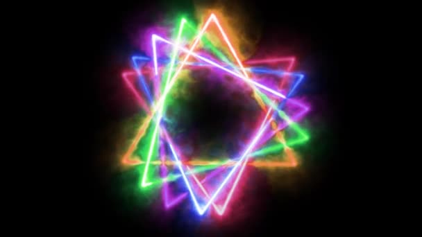 Таємниця Енергії Привидів Трикутник Барвистий Рух Обертається Годинниковою Стрілкою Чорному — стокове відео