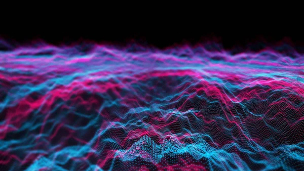 未来主义抽象线品红蓝色元素球波形振荡 可视化波技术数字表面粒子星 — 图库照片