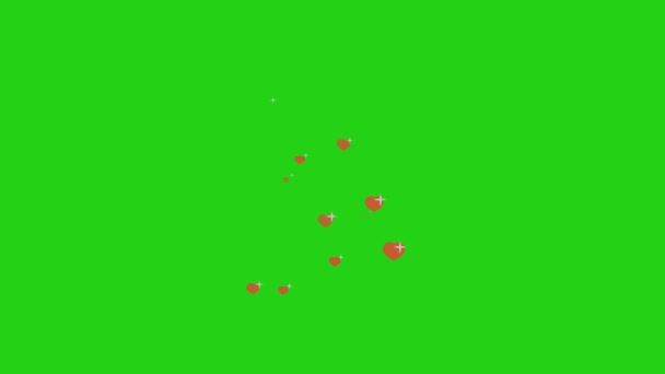 Red Hearts Reflection Particles White Star Moving Transparent Green Screen — Stock Video
