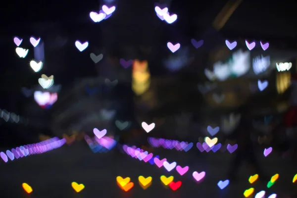 Rainbow Colorful Bokeh Blur Heart Shape Love Valentine Day Night — Stock Photo, Image