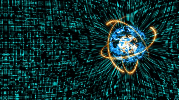 Quantum Light Blue Core Futuristic Computer Animation Abstract Background Infinity Stockbild