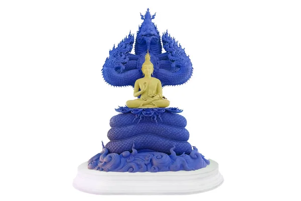Buddha Chráněn Kapotou Mýtického Krále Naga Modré Barvy Izolované — Stock fotografie