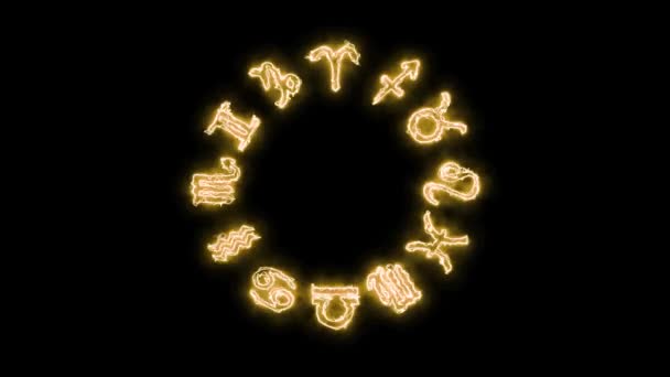 Zodiac Σημάδι Χρυσό Κεραυνό Στη Μαύρη Οθόνη — Αρχείο Βίντεο