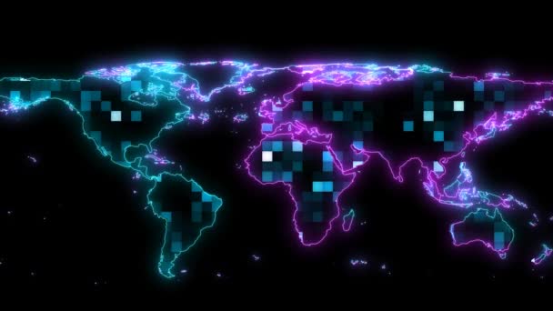 100张数字光全球地图将颜色改为橙色和漫画书效果概念黑客使用漫画书加密数据系统或金融系统 — 图库视频影像