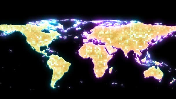 Tysiąc Cyfrowe Małe Światło Globalna Mapa Złoty Kraj — Wideo stockowe
