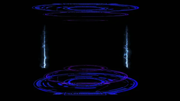 Digitális Laboratóriumi Kapszula Lézer Kék Gyűrű Villámcsapás Fekete Izolált — Stock Fotó