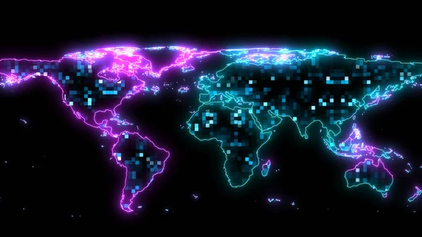 Tusen Digitala Små Ljus Lyser Global Karta Koncept Big Data — Stockfoto