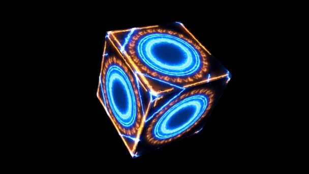 Κύβος Μαγικό Κύκλο Ισχυρό Μπλε Φλόγα Ενέργειας Ουρανό Διπλό Κύκλο — Αρχείο Βίντεο