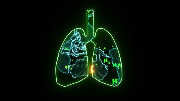 Global Particle Green Hydrogen Flying Lung Green Digital Animation Energy — Stock Photo, Image