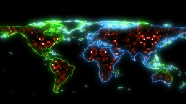 Tysiąc Cyfrowy Zielony Małe Światło Globalne Mapa — Wideo stockowe