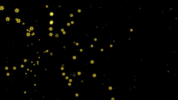 ハクスゴン星バースト効果黒いスクリーンに浮かぶ白い星の黄色の粒子要素 — ストック動画