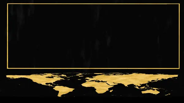 Global World Map Luxury Gold Black Marble Show Pedestal Scenes — Stock Photo, Image