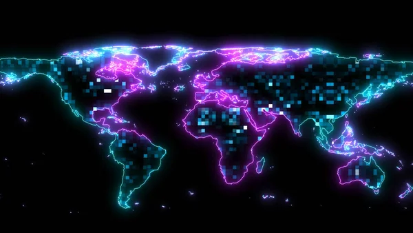 千张数字微光全球地图 概念海量数据 人工智能 数字网络 全球云 — 图库照片