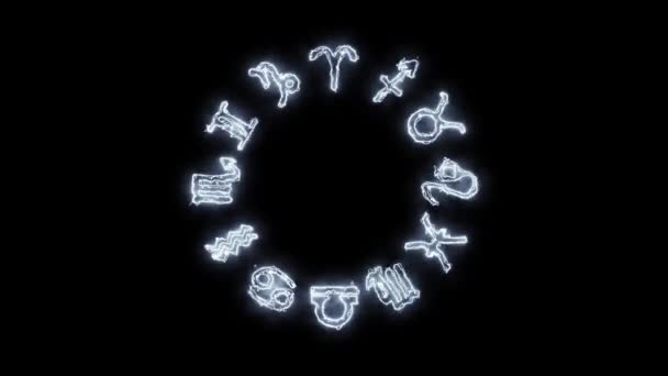 Zodiac Σημάδι Ασημένια Κεραυνός Στη Μαύρη Οθόνη — Αρχείο Βίντεο