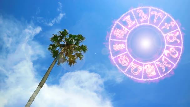 Ήλιος Και Φωτοβολίδα Δώδεκα Zodiac Σημάδι Φλογοβόλο Περίγραμμα Εφέ Περιστρέψτε — Αρχείο Βίντεο