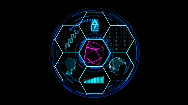 Krychlový Fialový Blockchain Holografická Futuristická Digitální Technologie Mozkovou Maticí Graf — Stock fotografie