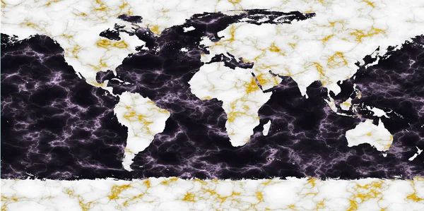 全球地图陆地和冰原上的白色大理石 以及海洋和黄金矿物纹理上模糊的粉红波浪矿物 — 图库照片