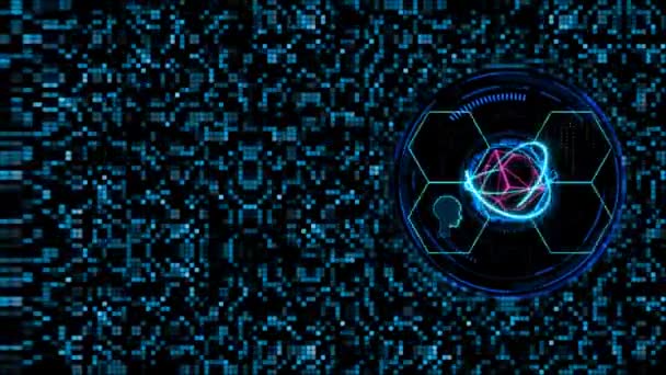 Atom Holografik Fütüristik Teknolojiye Sahip Mor Küp Dijital Spot Işığı — Stok video