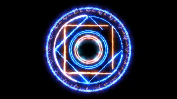Magische Vlam Cirkel Krachtige Blauwe Energie Bliksemschicht Met Sneeuwstorm Ring — Stockvideo