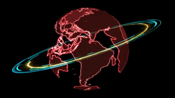 基于数字技术红环监测的点对点全球网络无线和黄色激光连接仿真 — 图库视频影像