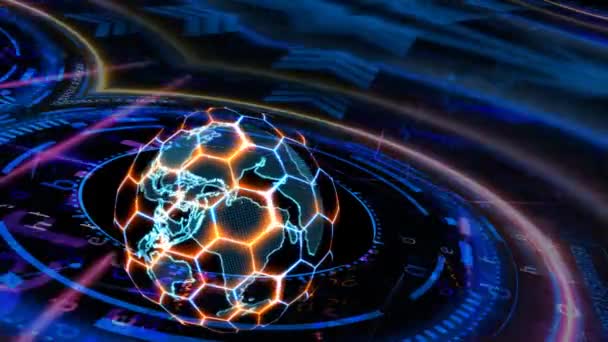 Dijital Halka Altıgenli Kuantum Fütüristik Teknoloji Bilgisayarı Kırmızı Mavi Lazer — Stok video