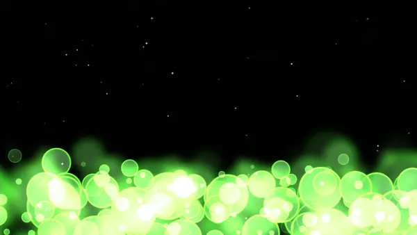 Círculo Burbujas Brillan Verde Tamaño Aleatorio Con Estrellas Blancas Negro —  Fotos de Stock