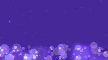 Çember baloncukları mor renkte ışıldıyor ve menekşe ekran üzerinde düşen beyaz yıldızlar