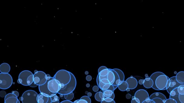 Círculo Azul Brilla Bordre Efecto Flotante Tamaño Aleatorio Con Estrella — Vídeos de Stock